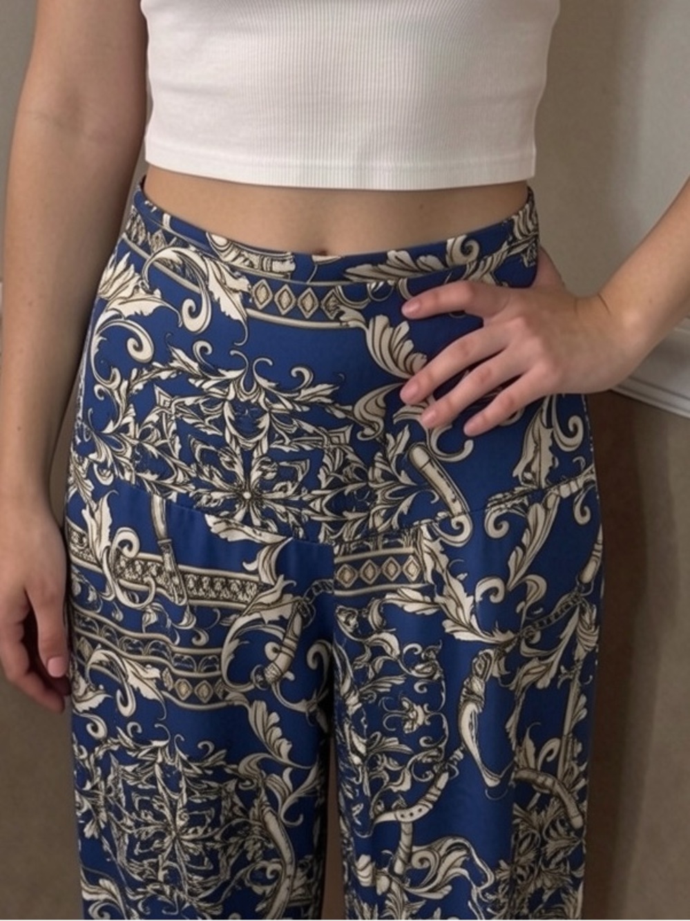 💜 5 for $20! Womens Blue Patterned Wide-Leg Pants